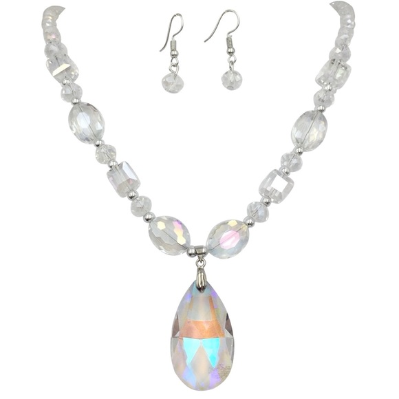 Fashion Jewelry Jewelry - Clear AB Glass Teardrop Beaded Necklace Earrings Set